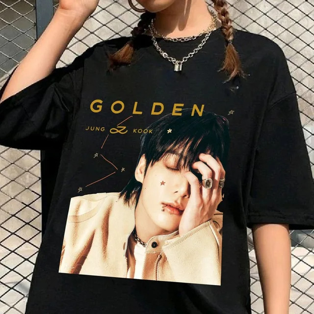 [Camiseta Premium em Algodão Puro]SISI Camiseta Unissex Golden Blusa Simples Jung-kook  T-shirt Kpop BTS
