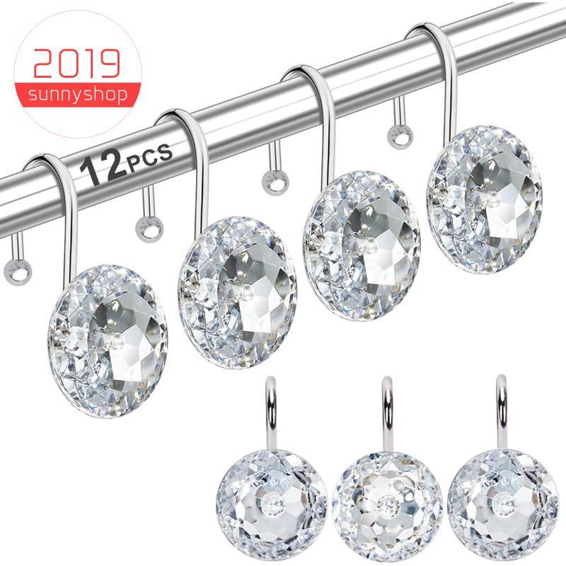 [Bestseller S] Anéis De Ganchos Para Cortina De Chuveiro 12 Peças Banheiro , Cabides Decorativos De Strass Acrílicos De