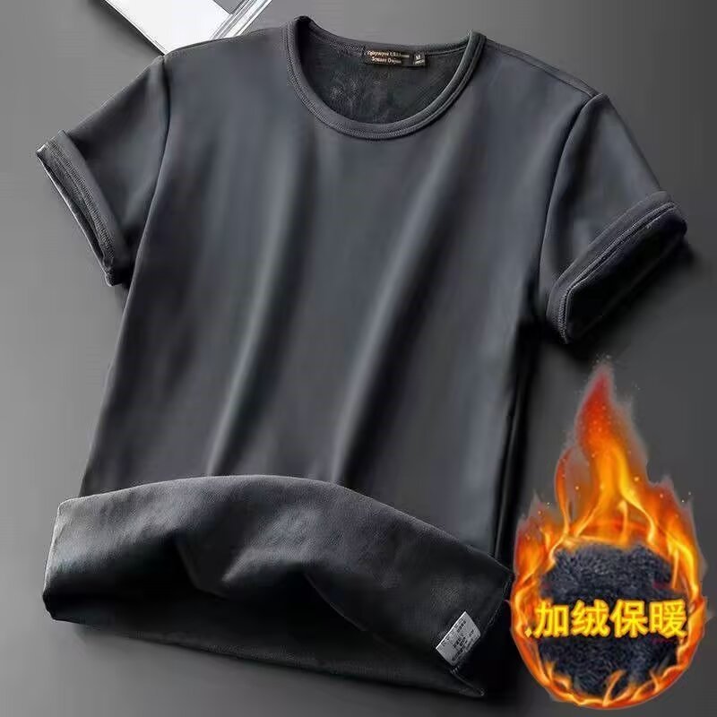 Outono inverno forro de lã masculino forro de manga curta camiseta adolescente estudante esportes cor sólida engrossado 