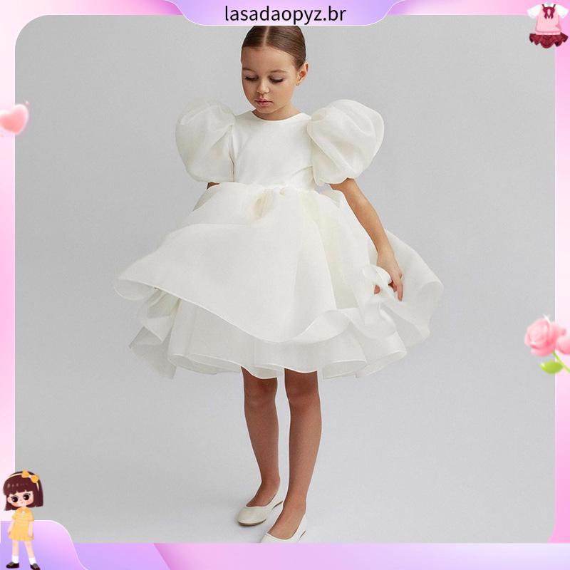 Vestido feminino novo vestido de manga bolha europeu e americano vestido de princesa vestido floral infantil saia de mal