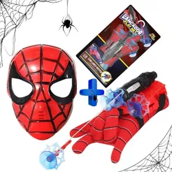 Kit Herói Infantil Luva Lança Teia + Máscara Fantasia Aranha Cosplay Criança