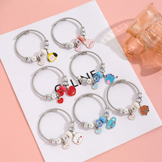 Pulseira de Aço Inoxidável BTS BT21, Não Desbotável, Estilo Cartoon Fofo, DIY, Moda Coreana, Pingente de Coração