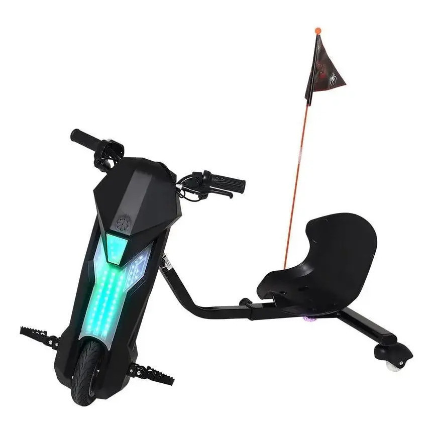 60% Triciclo Elétrico Drift 360 Bluetooth LED 3 Velocidade Preto L