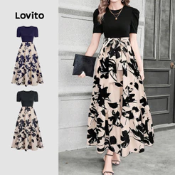 Lovito Elegante Vestido Falso 2 em 1 Primavera/verão para Mulheres L155AD089
