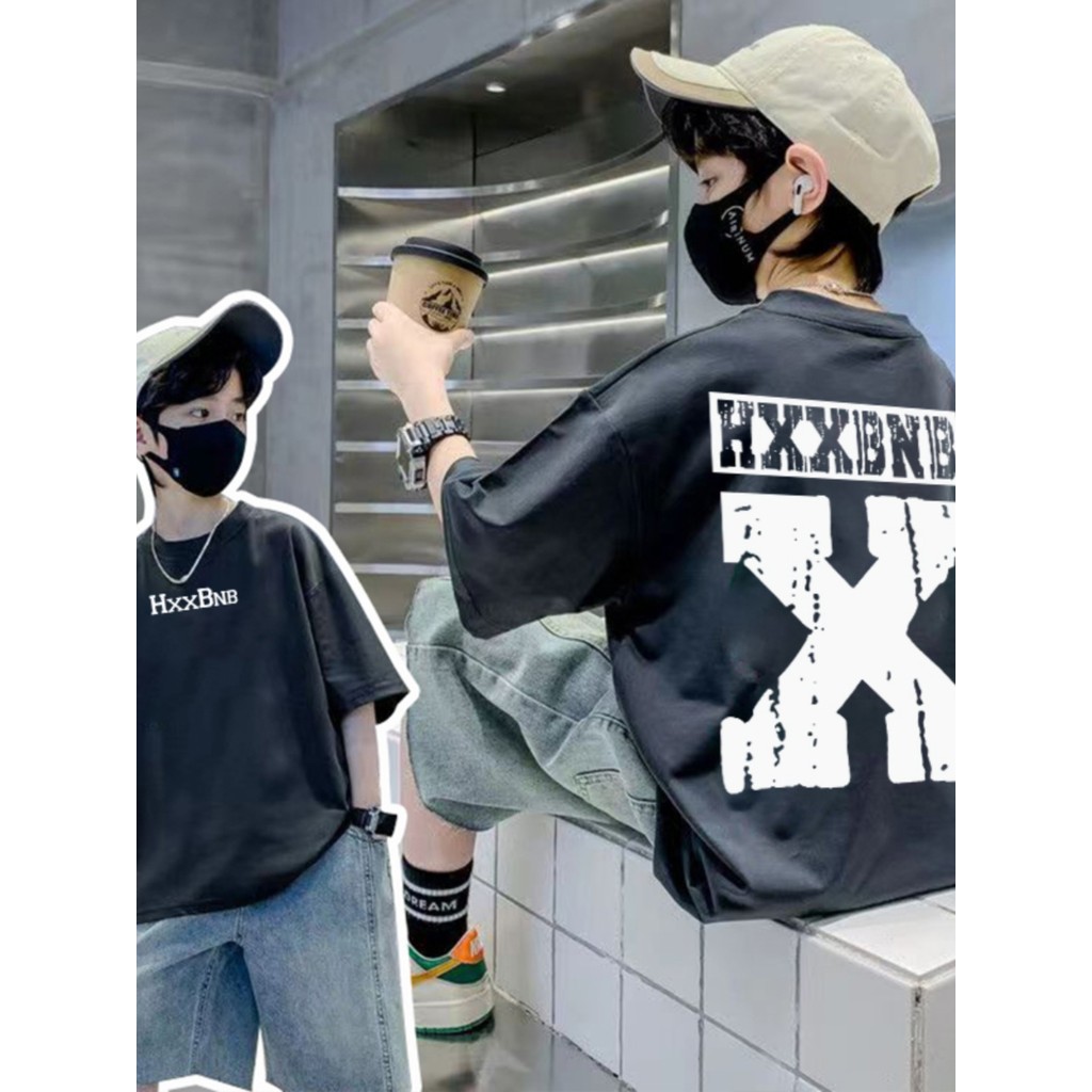 Camiseta de algodão puro roupas infantis 2024 novo estilo roupas de verão All-Match borrão grande médio crianças meninos