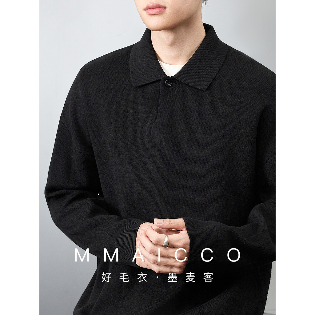 Momaike lapela camisola masculina outono inverno estilo interior camisa polo de manga comprida auto-aquecimento camisola