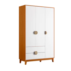 Guarda Roupa Solteiro Ipê Para Quarto 3 Portas 2 Gavetas MDF Cinamomo com Branco - Albatroz