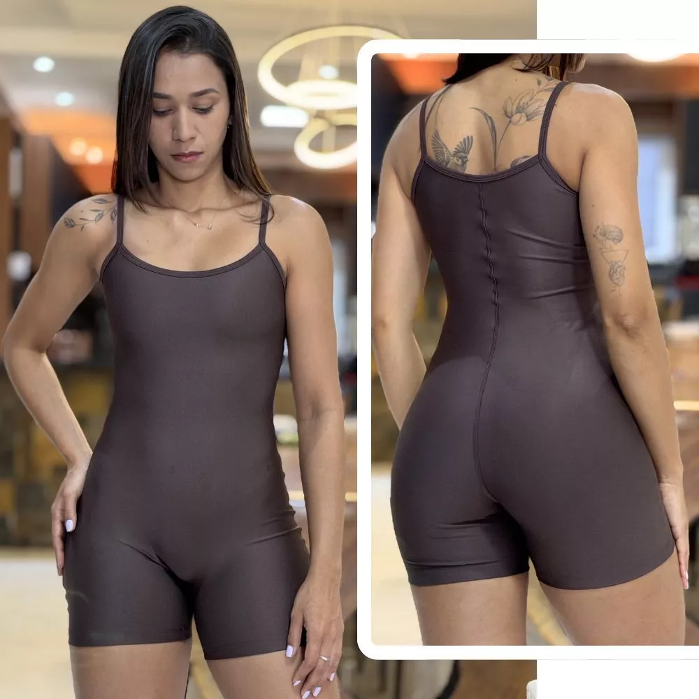 Macaquinho Feminino Academia Macacão com Zero Transparência e Alta Compressão
