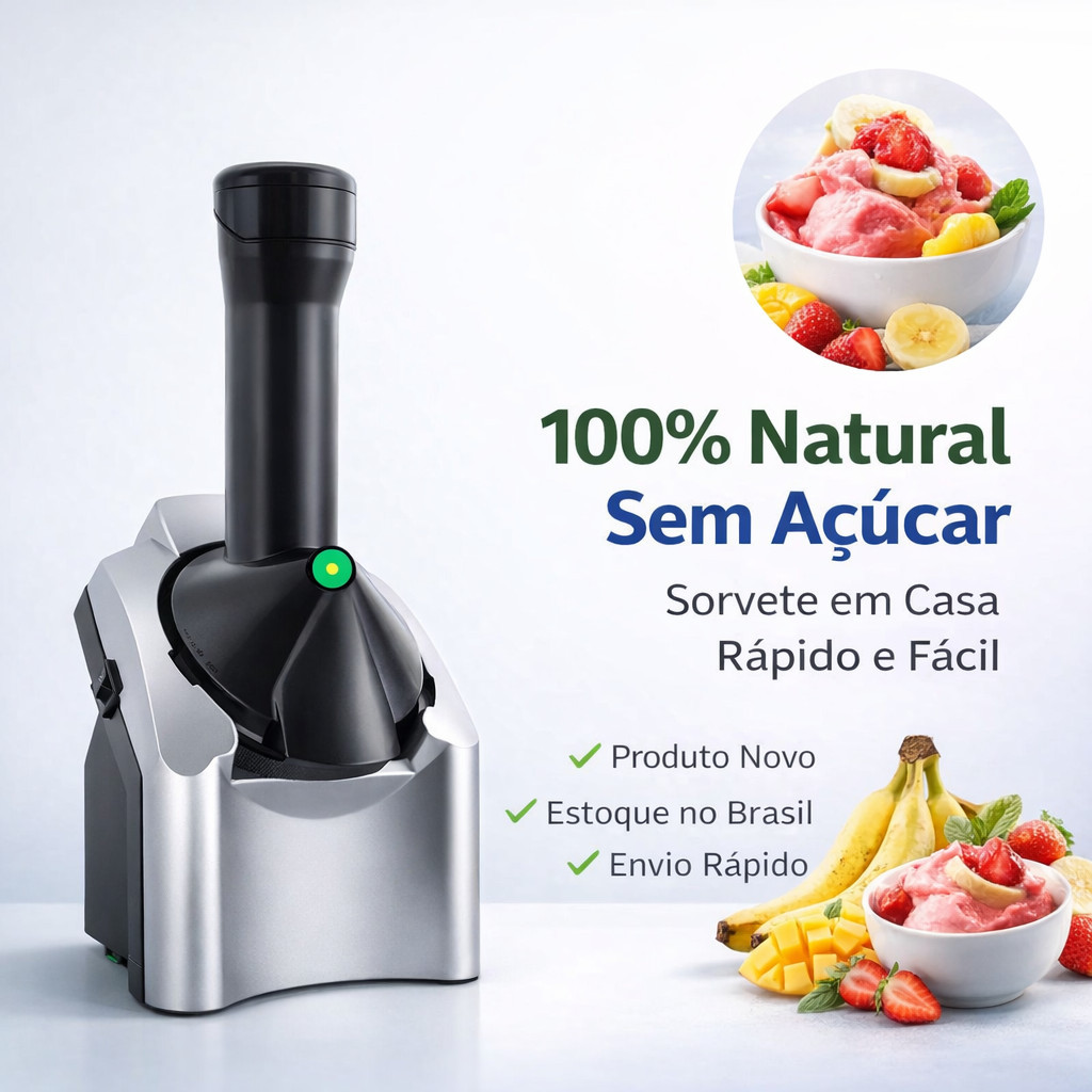 Sorveteira Elétrica 110V Sorvete Natural Caseiro Vegano Cremoso Fácil com Frutas