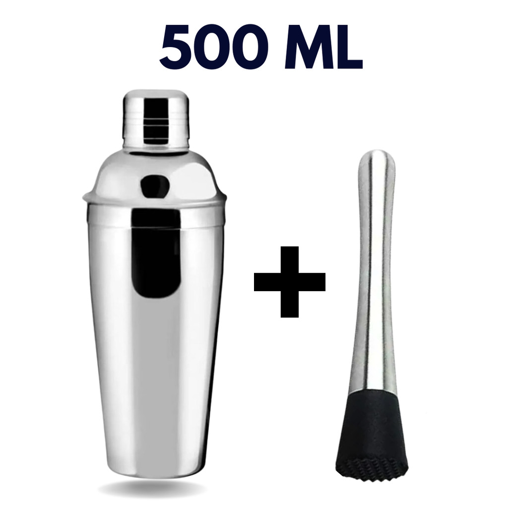 Kit Coqueteleira De Inox Com Socador Para Bebidas Drink Caipirinha Bar Restaurantes Resistente