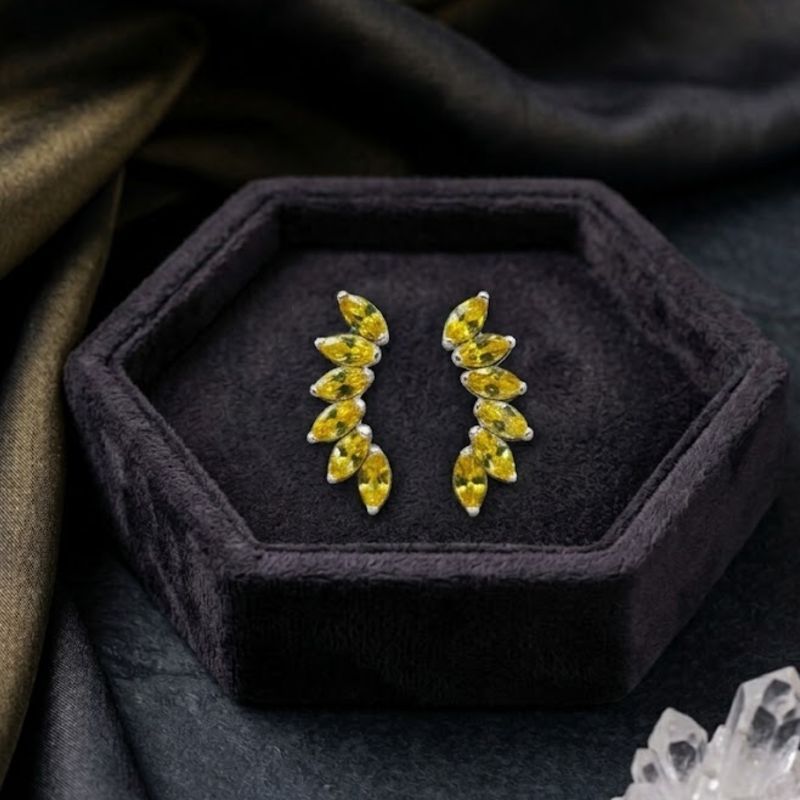 Brinco Ear Cuff Yellow Fancy Navete Prata 925