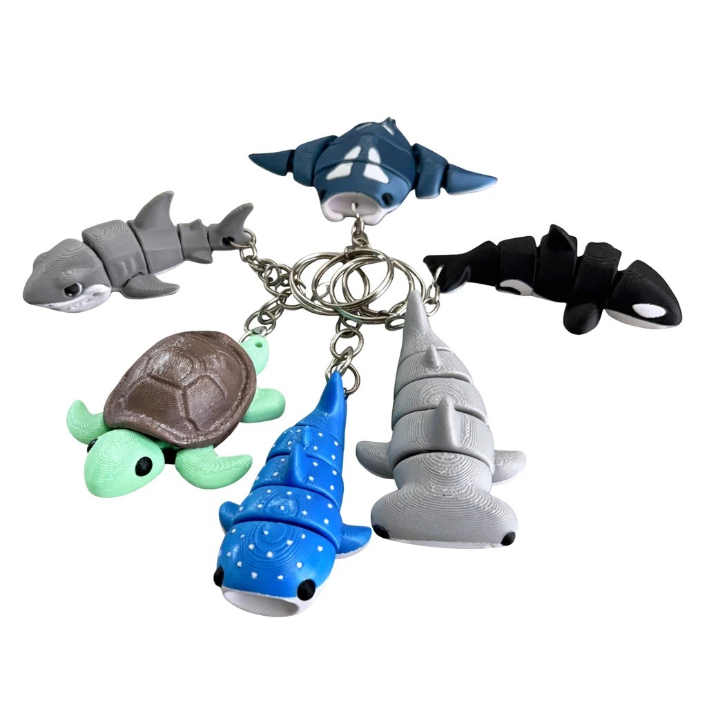 Chaveiro Animais Marinhos Articulados Fidget – Orca, Raia, Tubarão Decorativos