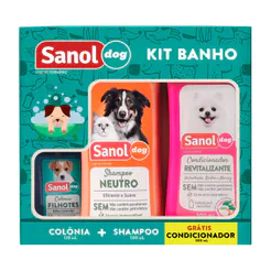 Kit Banho Veterinário Sanol Dog Shampoo e Condicionador 500ml e Colônia Filhotes 120ml