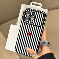 Moda Listrado Coração Caso De Telefone Para iPhone 17 16 15 14 13 12 11 Pro Max Plus XS Fosco Capa Macia