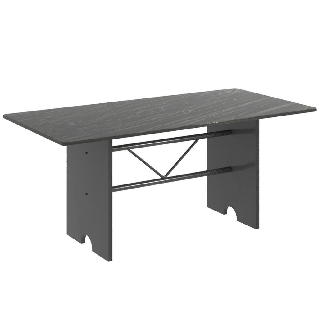 Mesa para Cozinha 180x75cm Tampo Ardósia Cinza/Martelado Prata/Indiano Martelado Prata/Indiano