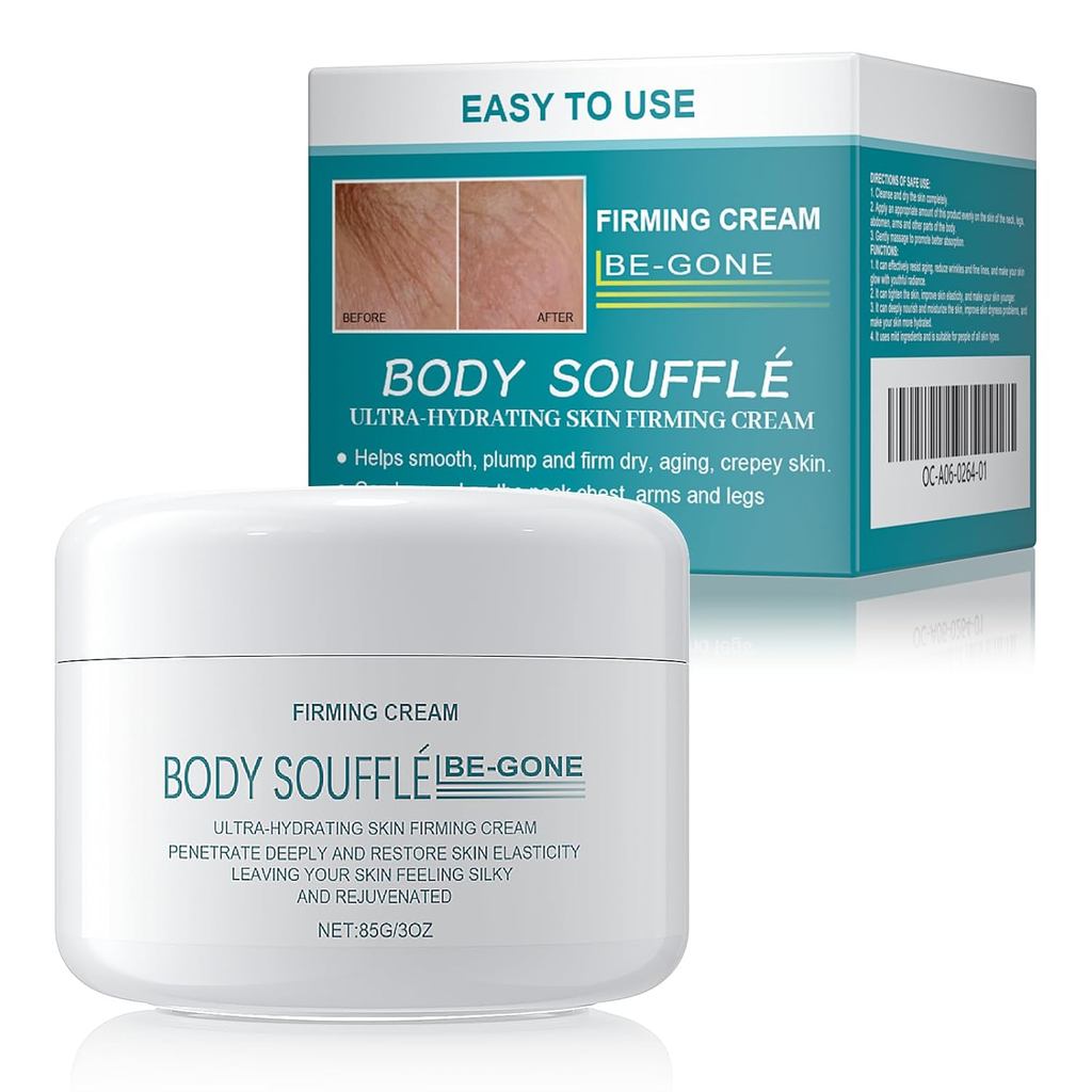 COSMOO Be Gone Body Souffle, Creme Ultra Hidratante e Firmador para Pescoço, Braços e Pernas, 3 Onças