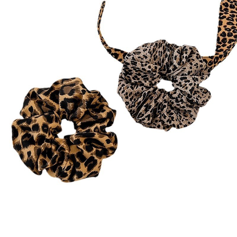 Retro quente menina leopardo impressão Scrunchy laço de cabelo feminino bola cabeça rabo de cavalo corda de cabelo elást