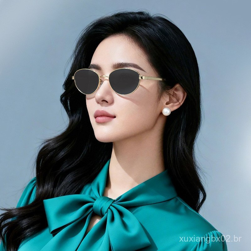 Óculos de Sol Poligonais para Mulheres, Óculos de Sol Olho de Gato, Óculos de Sol com Armação de Metal, Óculos de Sol da