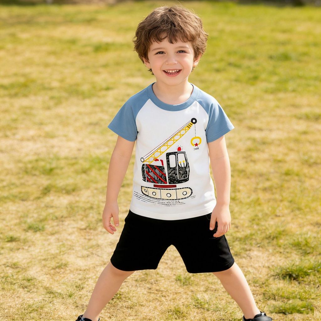 Versão coreana roupas infantis verão roupas infantis dos desenhos animados carro bebê roupas de verão pequeno médio meni