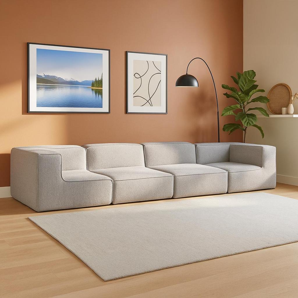 Imagem Sofá Modular 4 Lugares com 2 Cantos Bouclé Flow para Sala Moderna Confortável Design Premium