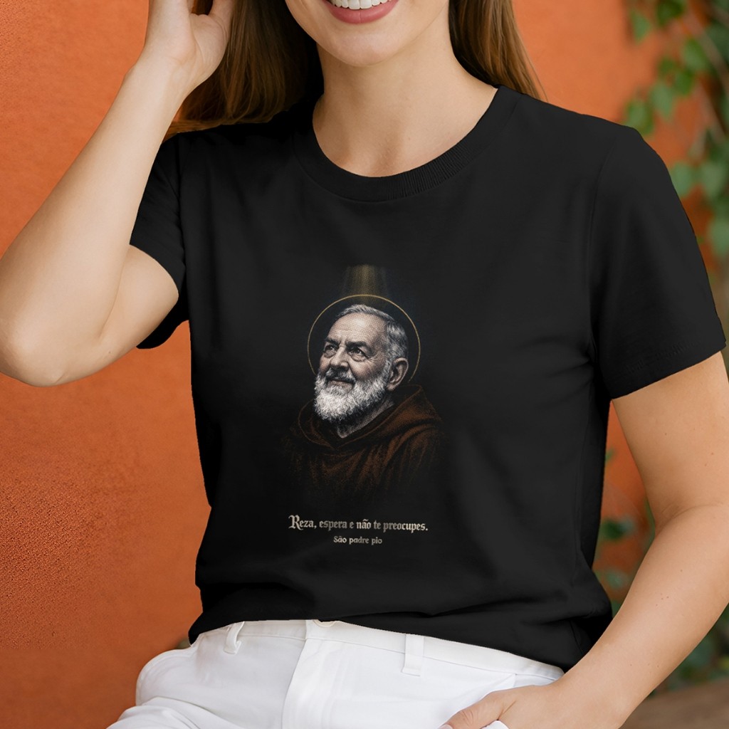 Camisa Casual  Feminina São Padre Pio Religiosa   Leve