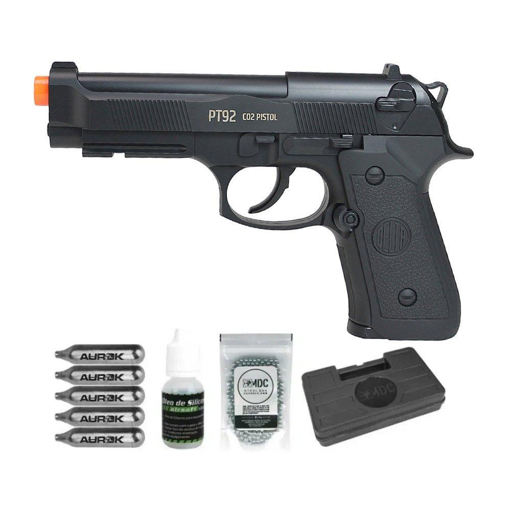 Pistola Pressão Rossi CO2 Beretta M9 6mm BBs aço + KIT