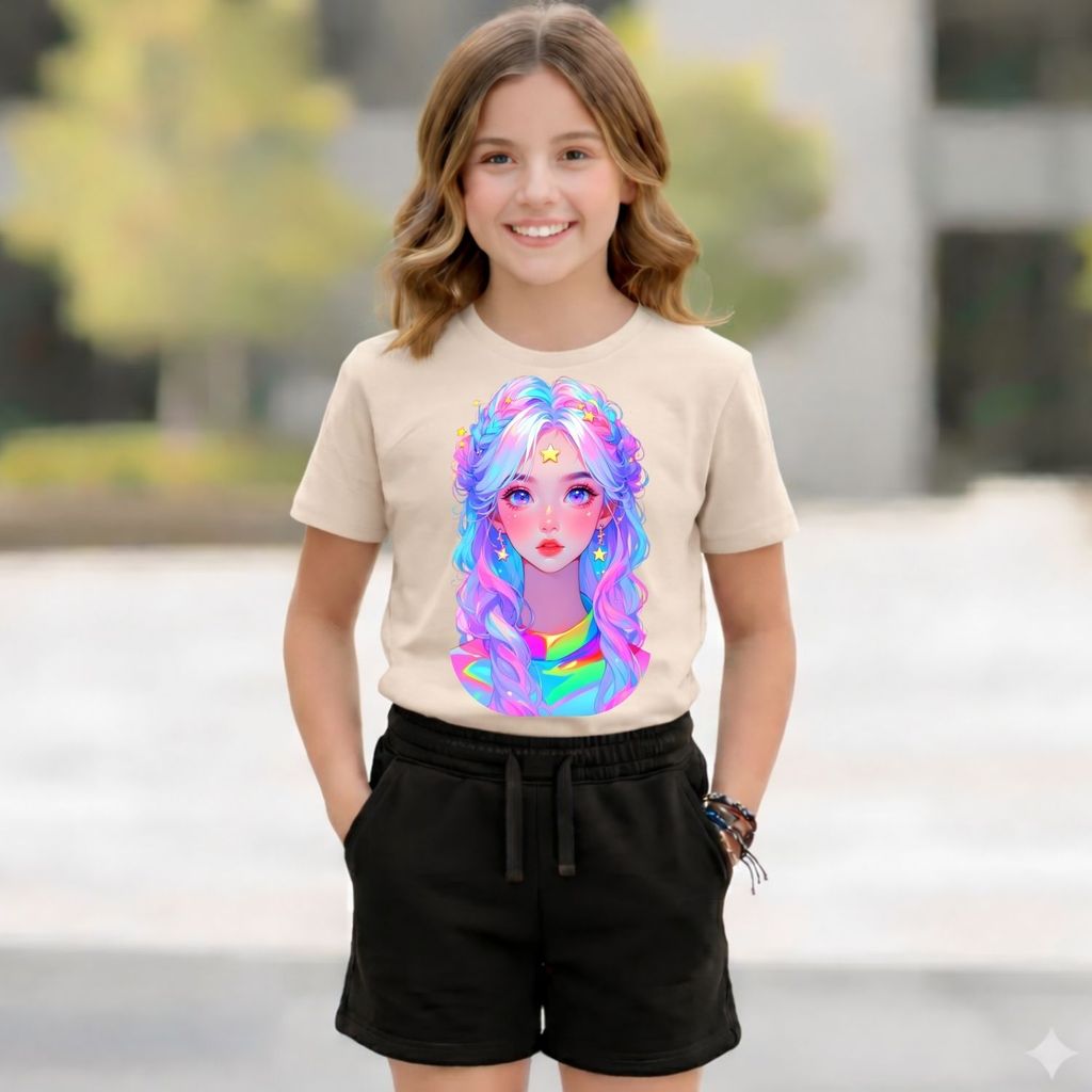 Conjunto Estilosa : Camiseta estampada Short Preto 100% Algodão Confort Premium Presente Criança Tendência 2026