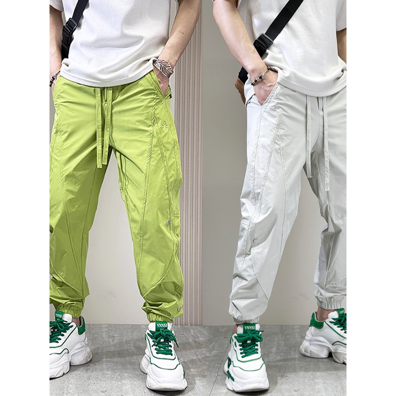 Primavera outono novo estilo fluorescente verde Leggings calças esportivas masculinas Breasted tornozelo comprimento cal