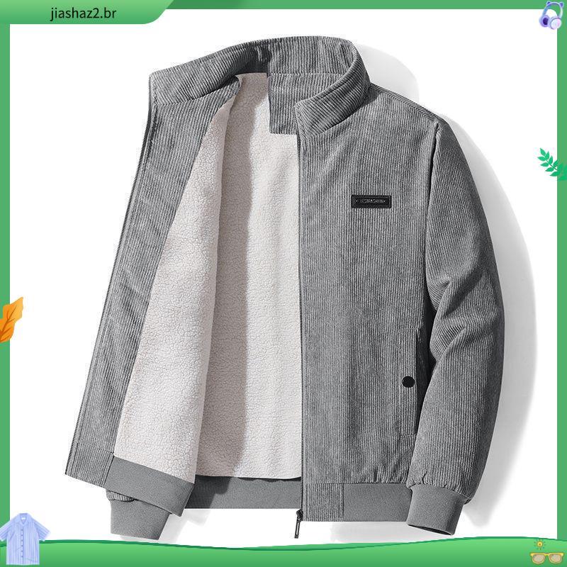 Jaqueta Masculina de Inverno e Outono com Forro de Fleece Quente e Espesso, Gola Alta, Casual para Adultos de Meia-Idade