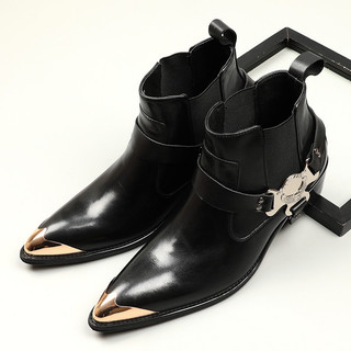 Chealsea botas de Metal Anti-chute toque apontado masculino fivela botas de couro Martin botas masculinas Chelsea botas 