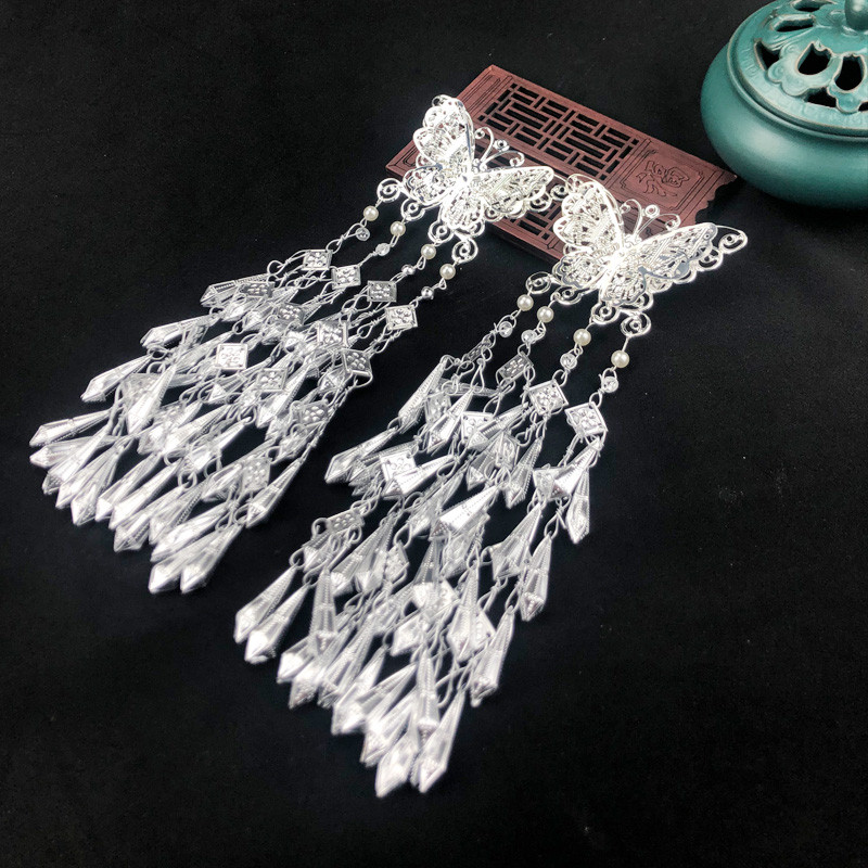 Miao prata borla grampo de cabelo Hanfu acessórios diários acessórios de cabelo antigo grampo de cabelo acessórios de ca
