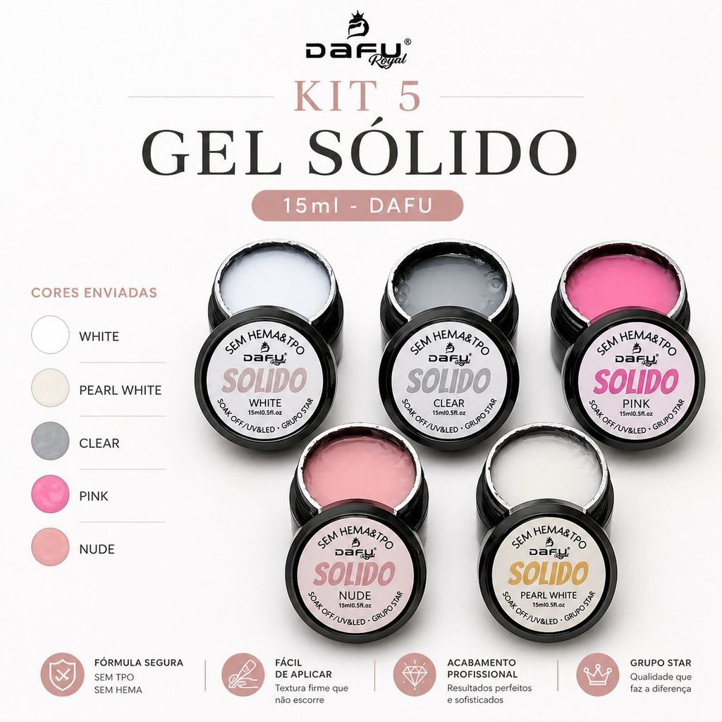 Kit 5 Gel Solido Modelador Construtor Molde F1 de Unha - DAFU