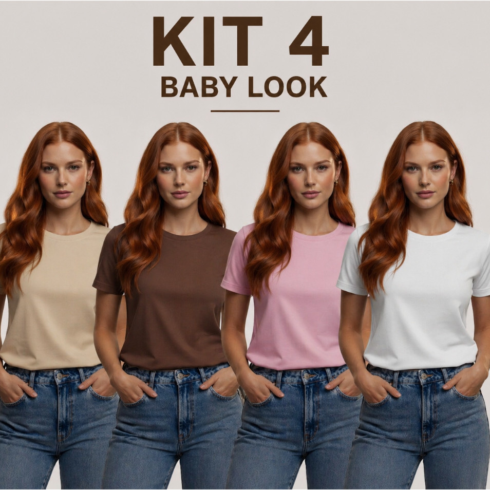 KIT 4 Camisetas Baby Look Feminina Toque Macio, Caimento Perfeito Extremo Conforto 100% Algodão