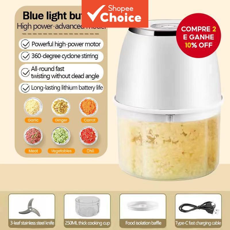 mini Picador De Alho Elétrico-Liquidificador Moedor De Vegetais Multifuncional De 250ml