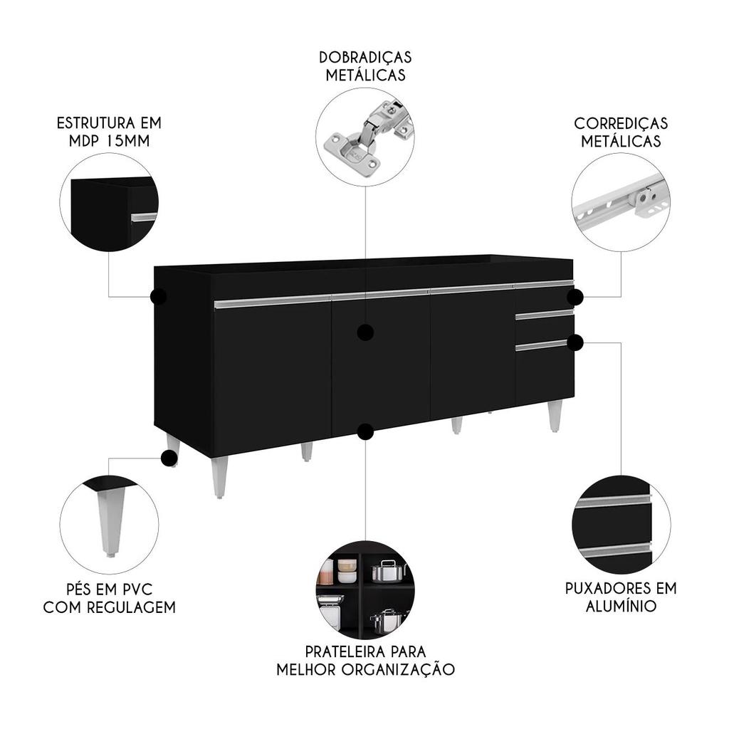 Balcão Gabinete Para Pia 180cm Sem Tampo Dallas Preto - Lumil · foto 2