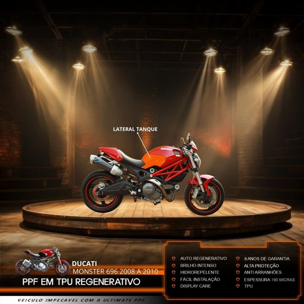 Película PPF Proteção Kit Lateral Tanque Ducati Monster 696 2008 2009 2010 Transparente TPU Anti Risco