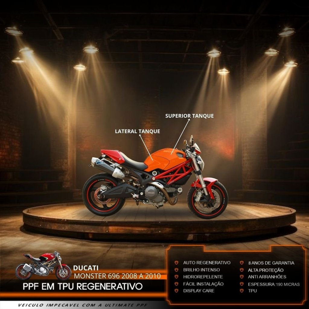 Película PPF Proteção Kit Tanque Ducati Monster 696 2008 2009 2010 Transparente TPU Anti Risco