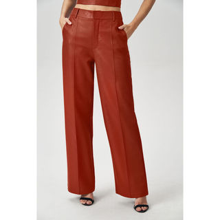 Calca de Couro Acostamento Wide Leg Act Moda Feminina Calca Couro Sintético Pu Premium