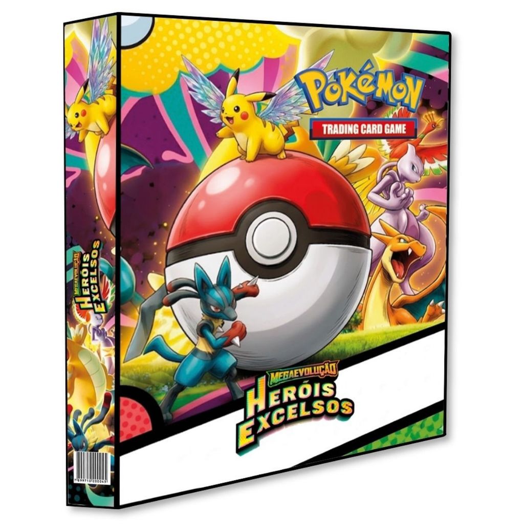 Álbum Pasta Fichário Pokemon Mega Evolução Heróis Excelsos Capa Dura TCG Reforçado Coleção Jogo