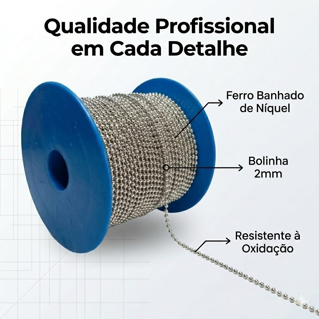 Corrente Bolinha 2mm Rolo De 100 Metros + 200 Canoas Chaveiro Faça Voce Mesmo