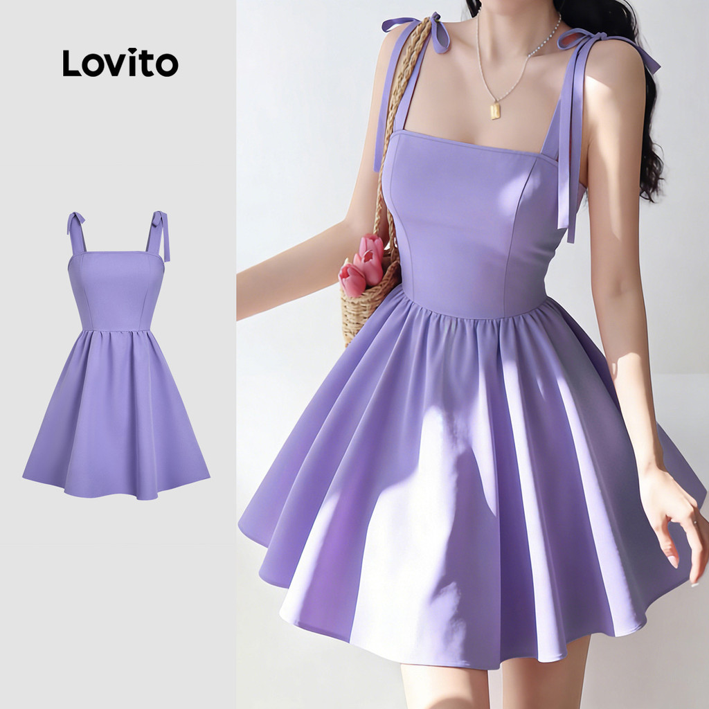 Lovito Vestido Casual com Laço Roxo de Primavera/verão para Mulheres L190ED702