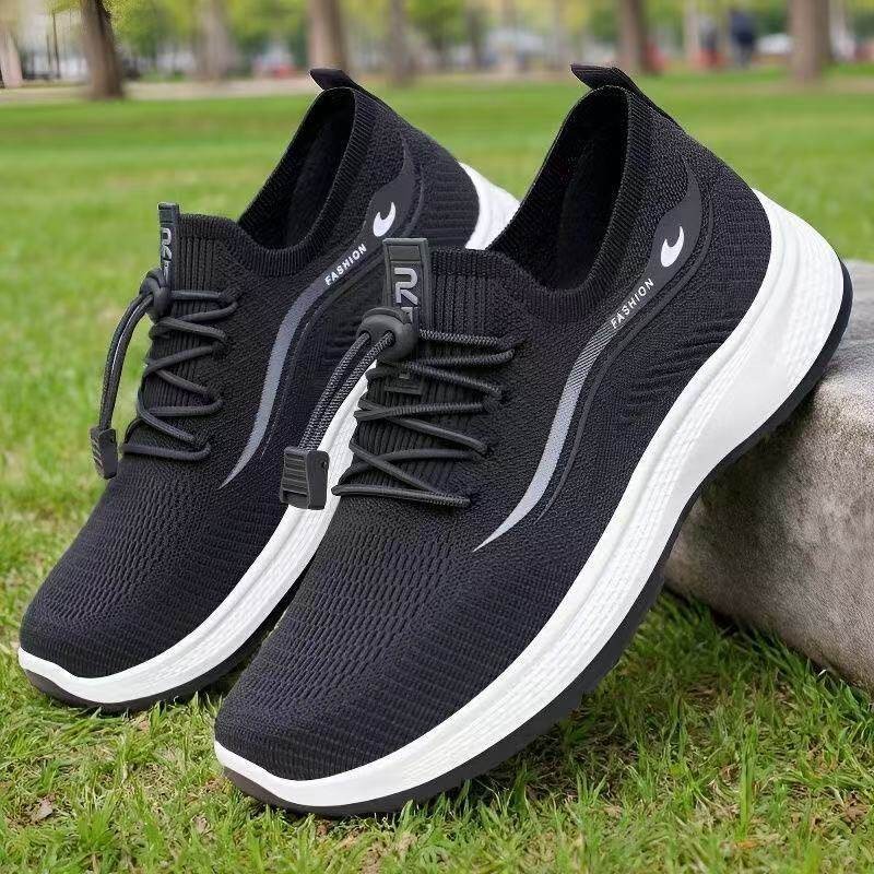 Sapatos masculinos primavera leve sapatos para idosos de meia-idade sapatos de caminhada respirável sapatos de malha voa