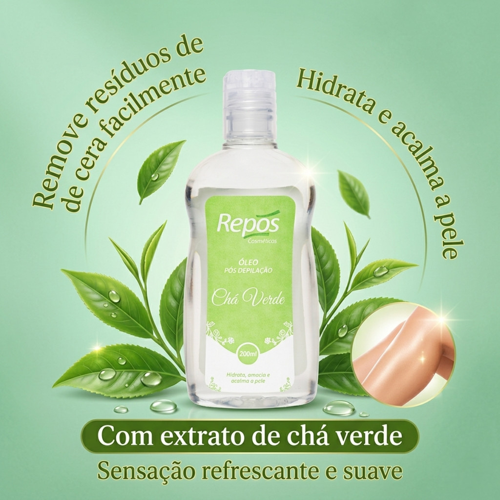 Imagem Óleo Pós Depilação Chá Verde Repos 200ml Hidratante Calmante Remove