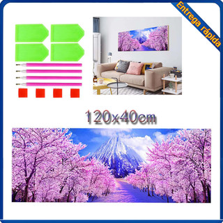 Kit de pintura diamante DIY (neve montanha Sakura rio fantasia sonho) 120x40cm diamante redondo feito à mão adequado par