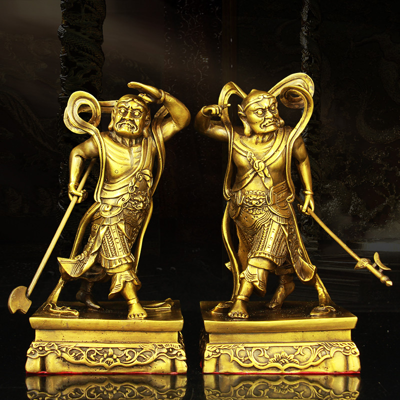 Bronze Hum Ha Erjiang porta deus clarvoyant olhos Shunfeng orelha ornamentos Mazu esquerda direita bronze estátua decora