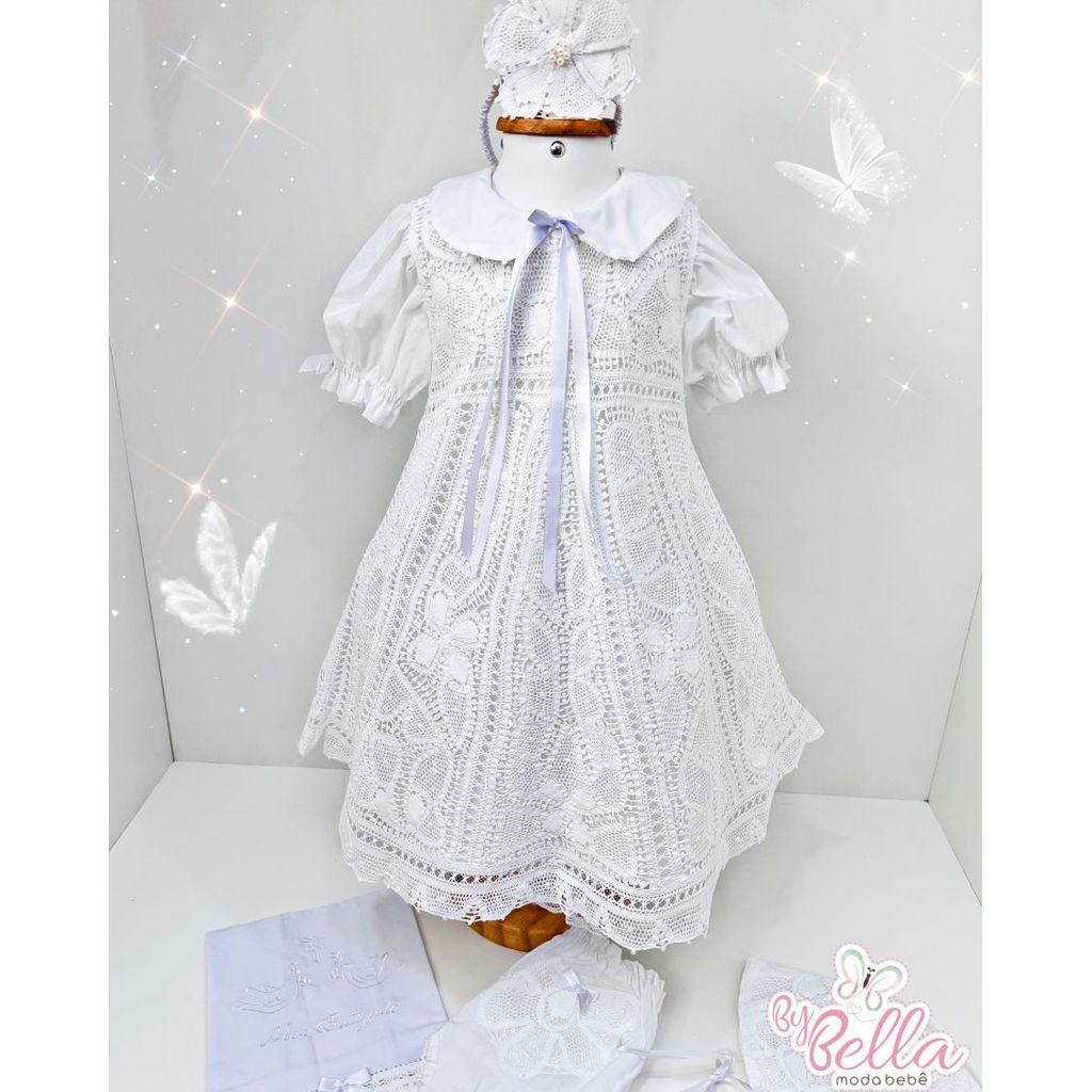 VESTIDO DE BATIZADO BATISMO INFANTIL MENINA BEBÊ RENDA RENASCENÇA ESTER 01 ANO