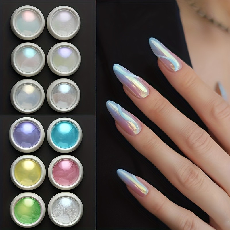 Kit 12 Cores Pó Cromado Aurora para Unhas – Efeito Espelho, Holográfico, Brilho Diamante