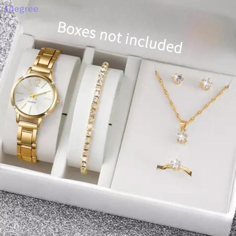Adegree 6 Pçs/Set Relógio Feminino Moda Strass De Quartzo Nelace Brincos Anel Pulseira Conjunto De Jóias (Sem Caixa) Nov