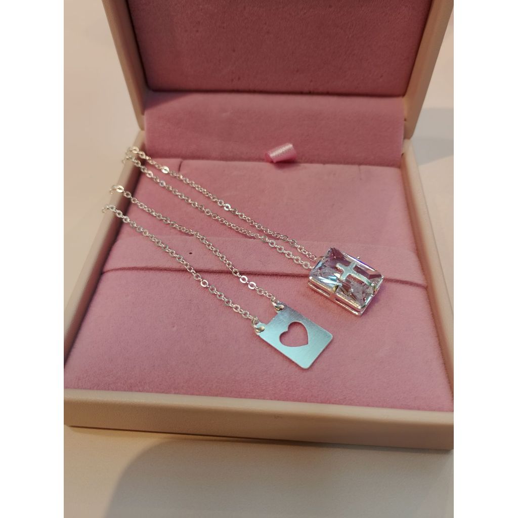 Colar Escapulario cruz base de zirconia crystal em prata 925