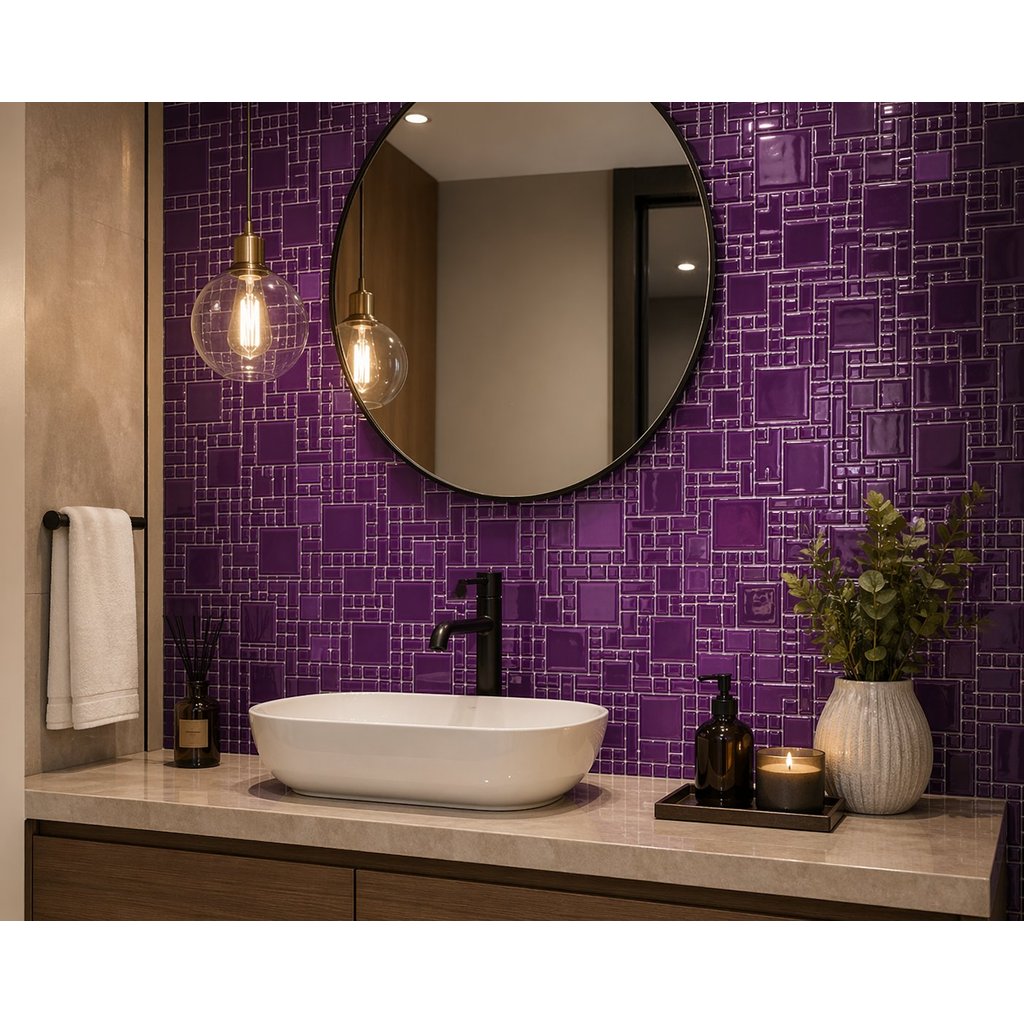 Revestimento Pastilha de Vidro Cristal de 30cm X 30cm Rende  Glass Mosaic Lilás Escuro